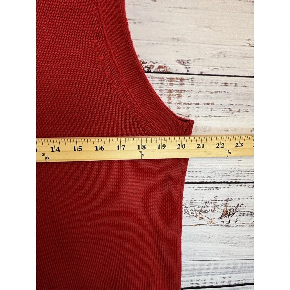 Vintage Sweater Vest Wool Blend Red Button M Pockets V-Neck Academia Silver